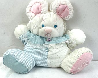 Vintage 1980s 80 1988 Fisher Price Puffalump Mouse Rattle Plush Stuffed Animal Lovie