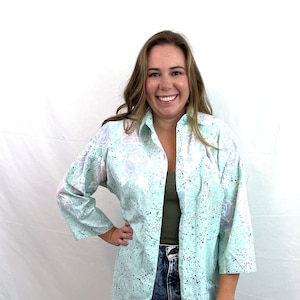 Vintage 80s 1980s 90s Geometric Tie Die Blouse Top Shirt  - California Connection, Inc.