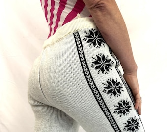 Raros leggings de invierno de punto con estampado de copos de nieve y estribos, estilo vintage de los años 80 - De Heet