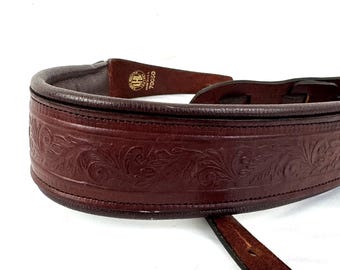 Vintage Tooled Leather Padded Deer Antler Boho Guitar Strap - Long Hollow Leather - Made in the USA