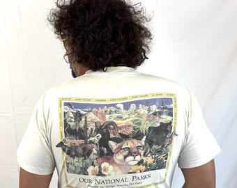 Vintage 80s 1980s National Parks Pocket Hi-Tec Tee Shirt Tshirt