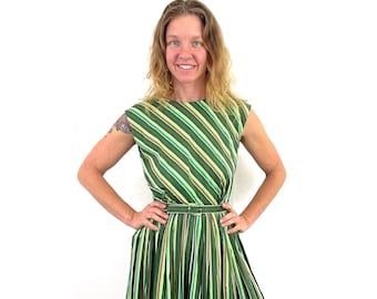 Vintage 1970s 70s St. Michael Green Striped Dress