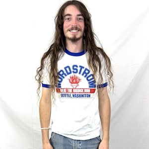 Vintage 1980s 80s NIKE Seattle Beat the Bridge Run - Nordstrom - Souvenir Ringer Running Race Tee Shirt Tshirt