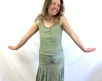 Vintage 1920s 20s Antique Gatsby RARE Silk Beaded All Over Costume History Historical Piece Flapper Dress