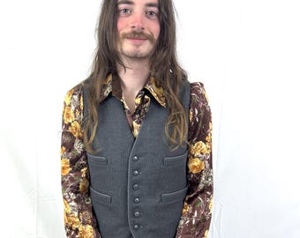 Vintage Gray Wool Men's Button Up Formal Vest - Dunn & Co. London