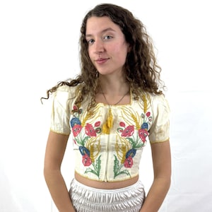 Vintage 1940s Embroidered Rayon Blouse: Metal Zipper Top
