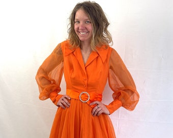 Vintage 1960s 60s Super Cute Orange Cocktail Party Dress