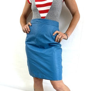Vintage Blue Leather 1980s 80s Rocker Mini Skirt - Brass Plum Nordstrom