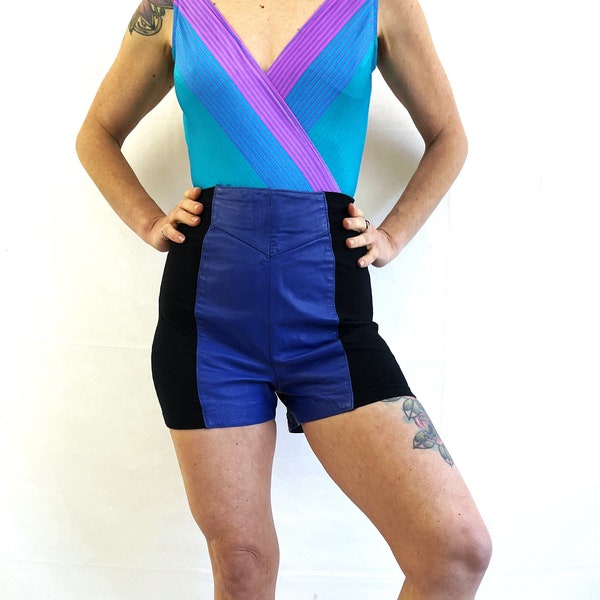 Vintage 1990s 90s Wilson Leather Lycra Spandex Hot Mini Shorts