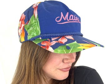Vintage Maui Hawaii 1990 90s Blue Tropical Snapback Trucker Hat