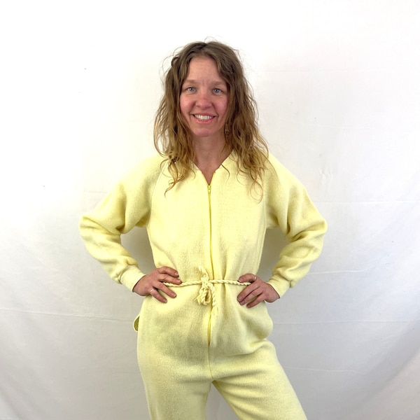 Vintage 1980s 80s Yellow Fuzzy PJs Pajamas Jammies Onesies with Butt Flap