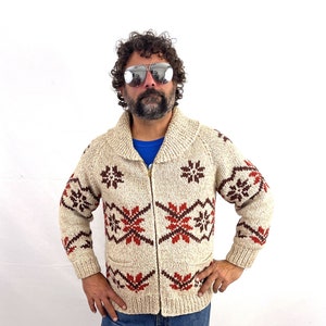 Vintage Native American Indian Wool Sweater Cowichan Cardigan