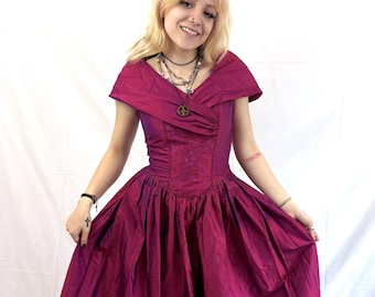 Vintage 1980s 80s Fuschia Pink Laura Ashley Silk Dress Gown
