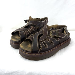Awesome 90s Y2K Vintage Brown Chunky Grunge Leather Doc Martens Sandals Shoes Made in England US Size 7 Etsy