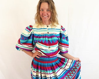 AMAZING Rare Vintage 70s Mexican mexico 1970s 80s Geometric Patchwork Dress