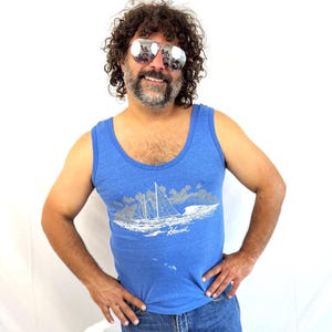 Vintage 1980s 80s Blue Hawaii Sailing Sailboat Boat Hawaiian Tank Top