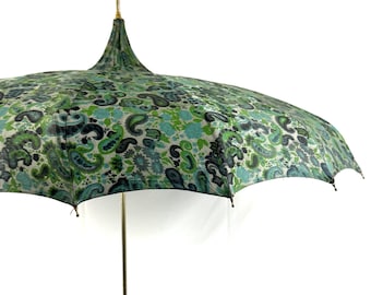 Vintage 50s/60s Floral Parasol Umbrella: 32&quot; Long