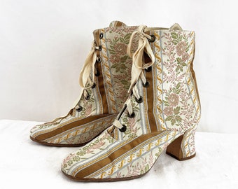 Vintage 90s 1990s Tapestry Leather Boots - Kenneth Cole