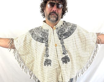 Vintage Mexican Aztec Mayan Wool Cozy Sweater Poncho Coat