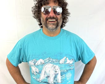 Vintage 1990s 1996 90s Polar Bear Alaska Blue Tee Shirt Tshirt