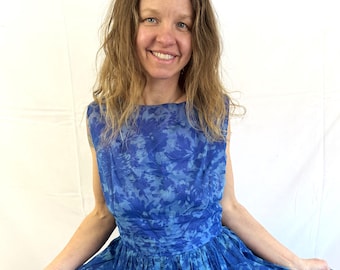 Vintage 50er Jahre Blau Sweetheart Party Tüll Cocktailkleid - XL