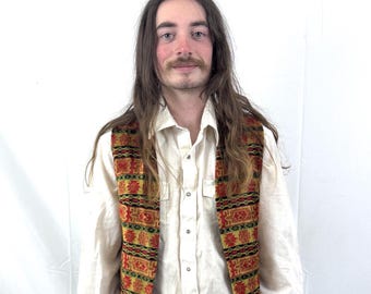Vintage 1970s 70s Fun Carpet Hippie Long Tunic Vest - By Aladdin