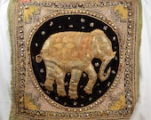 Vintage Sequined Embroidered Elephant Wall Hanging - Burmese Kalaga Tapestry