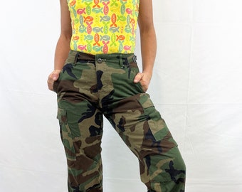 Vintage 1980s 80s Camouflage Camo Cargo Military Pants - Extra Small Extra Short