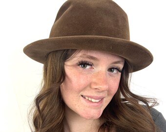 Vintage 1960er 60er Jahre Churchill Brauner Filz Velour Fedora Derby Hut