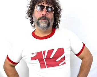 Camiseta vintage de los 80, número 1, de la marca japonesa de suministros para automóviles.