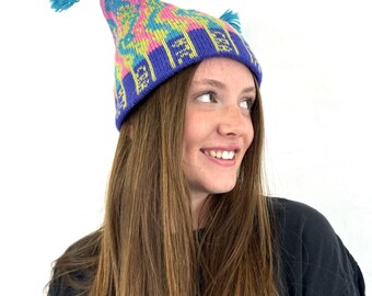Gorro de invierno de lana con diseño de conejo de nieve y pistas de esquí de estilo vintage - Merkley Headgear