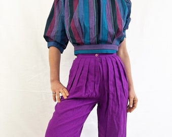 RARE Vintage 1970s Simone Alexander for Patty Woodard FUN SILK  Purple Pleated Pants