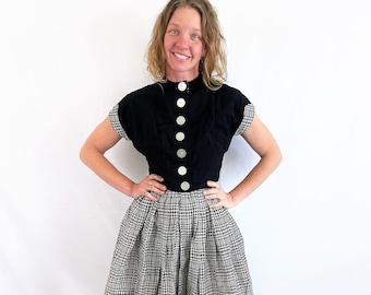 Vintage 50s Sweet 1950s Houndstooth Dress and Matching Cropped Jacket Top - Pat Hartly