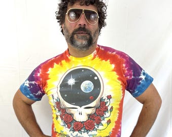 Camiseta vintage original de los años 90, años 90, 1992, Space Your Face, SYF, Grateful Dead, tie-dye, azul líquido, grande