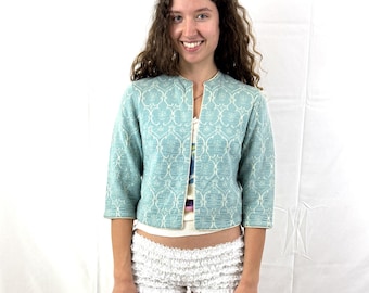 Vintage 1950s 60s Jantzen Blue Floral Cardigan Sweater