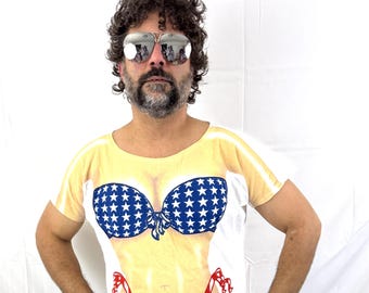 Vintage 90s 1990s USA Patriotic Flag Bikini Print Oversized Tee Tshirt Shirt Beach Cover-Up - My Bikini from LA Imprints