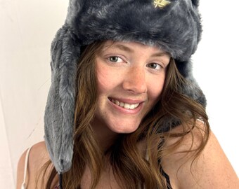 Vintage Faux Fur Russian Style Military Bomber Ear Flaps Hat - Mile High Club