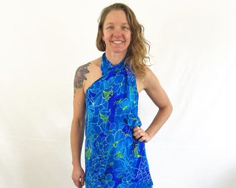 Vintage 1960s 70s Wrap Around Textured Hawaiian Summer Dress Beach Cover Up - Ti'a