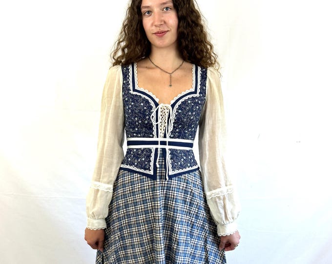 RARE Vintage Gunne Sax by Jessica Mcclintock Calico Plaid Lace Peasant ...