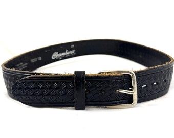 VINTAGE Bianchi Tooled Leather Belt Unsex vintage BIANCHI buckle belt TOOLED cowhide leather 36 black  main image 3