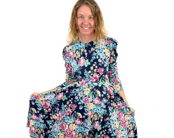 Vintage 1980s Floral Summer Dress - By Expo Petites