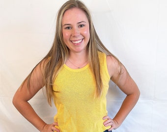 Vintage 80s 1980s Yellow Mesh Tank Top 