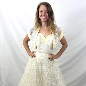 Vintage 1950s 50s Strapless Bombshell Shelf Bust Tulle Lace White Bridal Wedding Sweetheart Dress - Matching Jacket