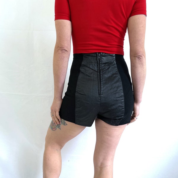 Vintage 1990s 90s Wilson Leather Lycra Spandex Hot Mini Shorts