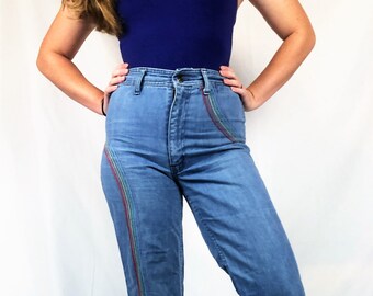 31w 70s vintage high waisted jeans 70s vintage jeans embroidered jeans womens vintage 31 waist