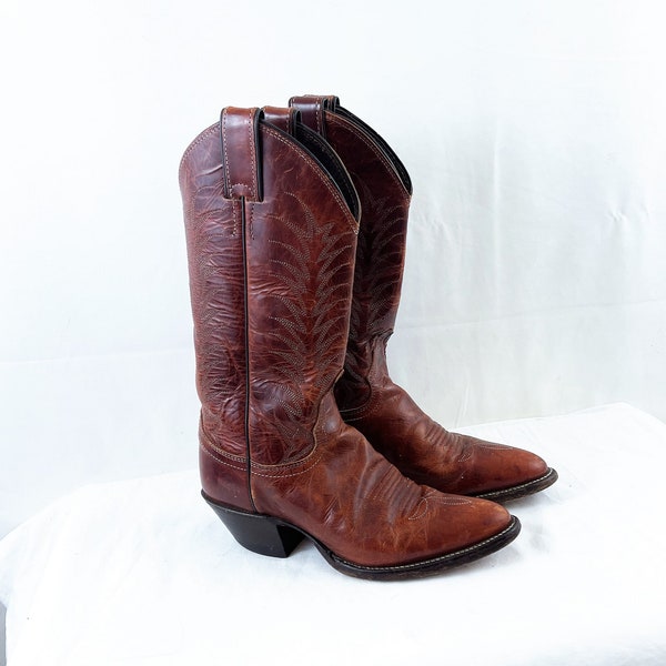 Vintage Justin Braune Leder Western Cowboy Stiefel - KIDS SIZE 4
