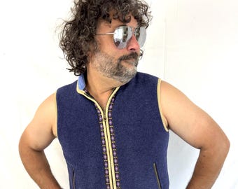 Vintage 1989s 90s Alf  Sherpa Deep Pile Aztec Fleece Vest