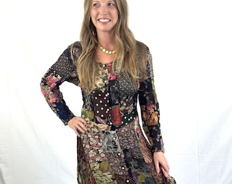 Vintage 90s Summer Rayon Patchwork Floral Maxi Dress - Alexander Brown