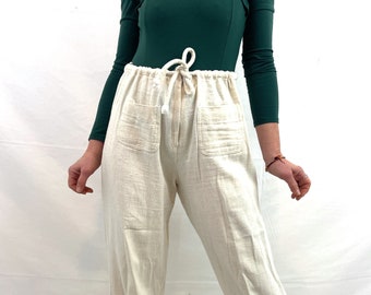 Vintage 1970s 70s Cole of California White Cotton Drawstring Pants - Saks Fifth Avenue