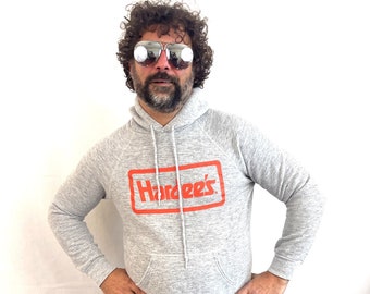 Vintage 80s 1980s Gray Hoodie Sweatshirt - Hardee's